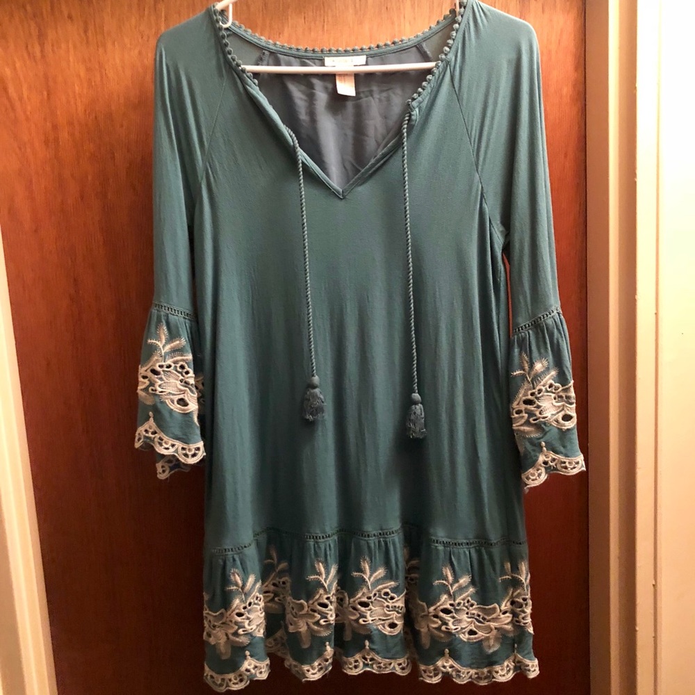 Teal and white boho dress